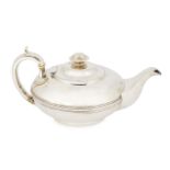 A George IV silver teapot, London c.1828, Rebecca Emes & Edward Barnard I, of squat circular form,