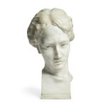 A Cattaneo, an Italian white marble bust of a woman, her wavy hair pulled back into a bun, on a