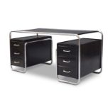 A black lacquered and tubular steel desk, in the manner of Marcel Breuer, c. 1970s, the