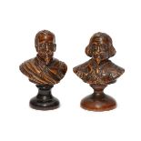 Two carved boxwood busts of nobleman, probably Flemish, 17th century, possibly chess pieces, one