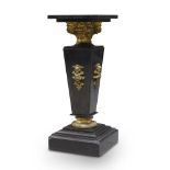 A French black slate and gilt metal mounted pedestal, late 19th century, the square top above