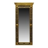 A rectangular pier mirror, 19th century, with a reeded architectural cornice, above rectangular