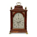 A George III mahogany bracket clock, by John De Lasalle, the case with brass carrying handle to bell