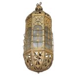 A large gilt-bronze Gothic taste lantern, early 20th century, of long octagonal form, with spherical