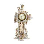 A Sitzendorf porcelain clock, late 19th/early 20th century, the case of architectural form decorated