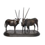 Simon Dyer, British, 20th/21st century, a bronze group of Oryx, signed and dated to base 2009, label