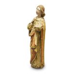 A Spanish carved and polychromed wood sculpture of a man, possibly Saint John the Evangelist, 14th/