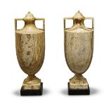 A pair of alabastro fiorentino classical vases and covers, 20th century, on black marble bases, 65cm