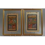 A pair of Persian manuscript leaves, 20th century, each decorated in colours with four scenes of