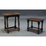 an oak joint stool, early 18th Century and later, with rectangular top on turned baluster legs,