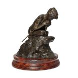 Vincenzo Gemito, Italian, 1852-1929, a bronze model of a kneeling fishing boy, first half 20th