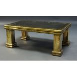 Rodolfo Dubarry, Attributed, a brass clad coffee table, c.1960, the rectangular top inset with white