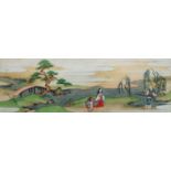 19TH CENTURY JAPANESE SCHOOL, watercolour on paper, figures in an ornamental garden landscape,