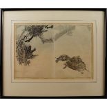 Watannabe Seitei, Japanese, 1851-1918, Terrapins and pine, print on mulberry paper, 20.5 x 29.5,