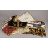 A Turkish velvet waist coat, late 19th century, with gilt brocade decoration to the collar and