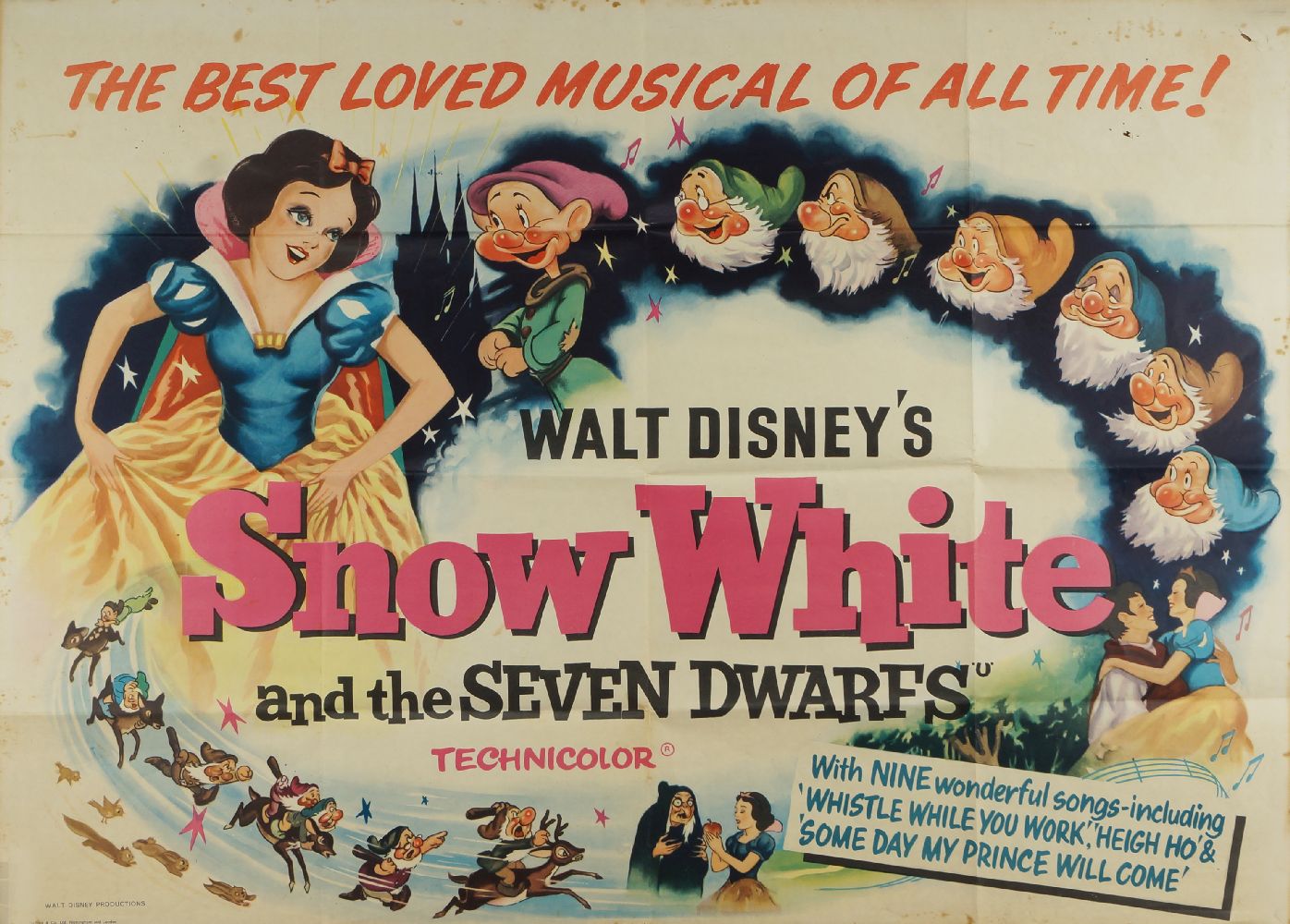 Snow White and the Seven Dwarfs, early 1951 A Walt Disney British Quad film poster, printed by - Image 2 of 2