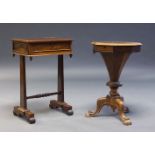 A Regency mahogany work table, the rounded rectangular top, above single frieze drawers, raised on