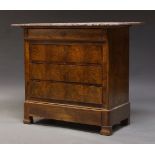 A French Empire flame mahogany secretaire chest, the top surmount with later unassociated marble