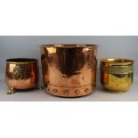 A copper log bucket, late 19th/early 20th century, of plain design with circular bosses to the base,