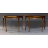 A pair of George III style mahogany and inlaid tables, late 20th Century, the crossbanded top,