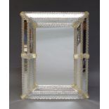 A Venetian mirror, late 20th Century, of rectangular form, the foliate etched border with applied