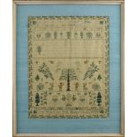 A embroidered sampler by Jane Waters, dated March 14th 1825, worked in coloured wools and silks,
