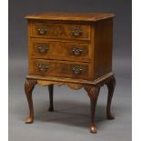 A Queen Anne style walnut and crossbanded chest on stand, early 20th Century, of diminutive