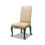 A Queen Anne style side chair, early 20th century, upholstered in peach coloured fabric, on ebonised