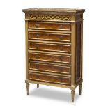 A Louis XVI style kingwood, walnut and parquetry semainier, early 20th century, the rectangular