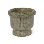 A green marble mortar, 19th century, of typical form with waisted base, 17cm highGood condition with