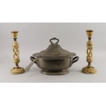 A pair of Indian Kashmiri taste candlesticks, late 19th/20th century, with open work piercing to the