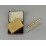 A gilt metal powder case, 20th century, of rectangular design with egg and tongue moulded edges, the