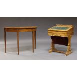 An Edwardian mahogany, crossbanded and line inlaid demi lune table, on square tapering legs, 72cm