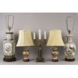 A pair of Satsuma taste lamps, of recent manufacture, on wooden bases, 31cm high including fittings,