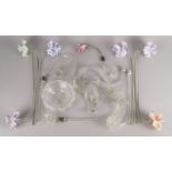 A collection of Venetian glass and chandelier parts, to include coloured glass flower branches and