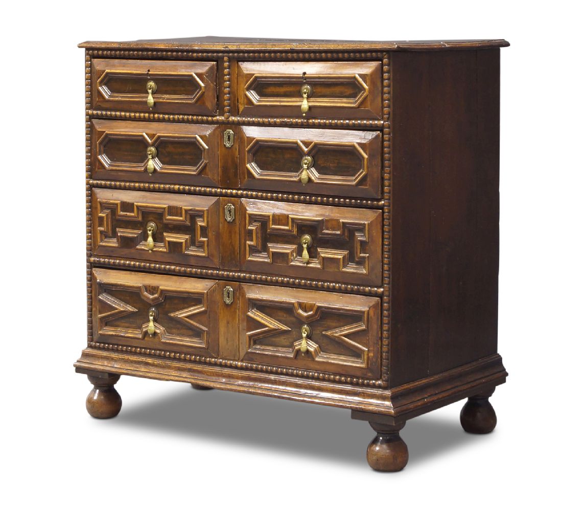 A Charles II chest of drawers, late 17th/early 18th century, with two short over three long