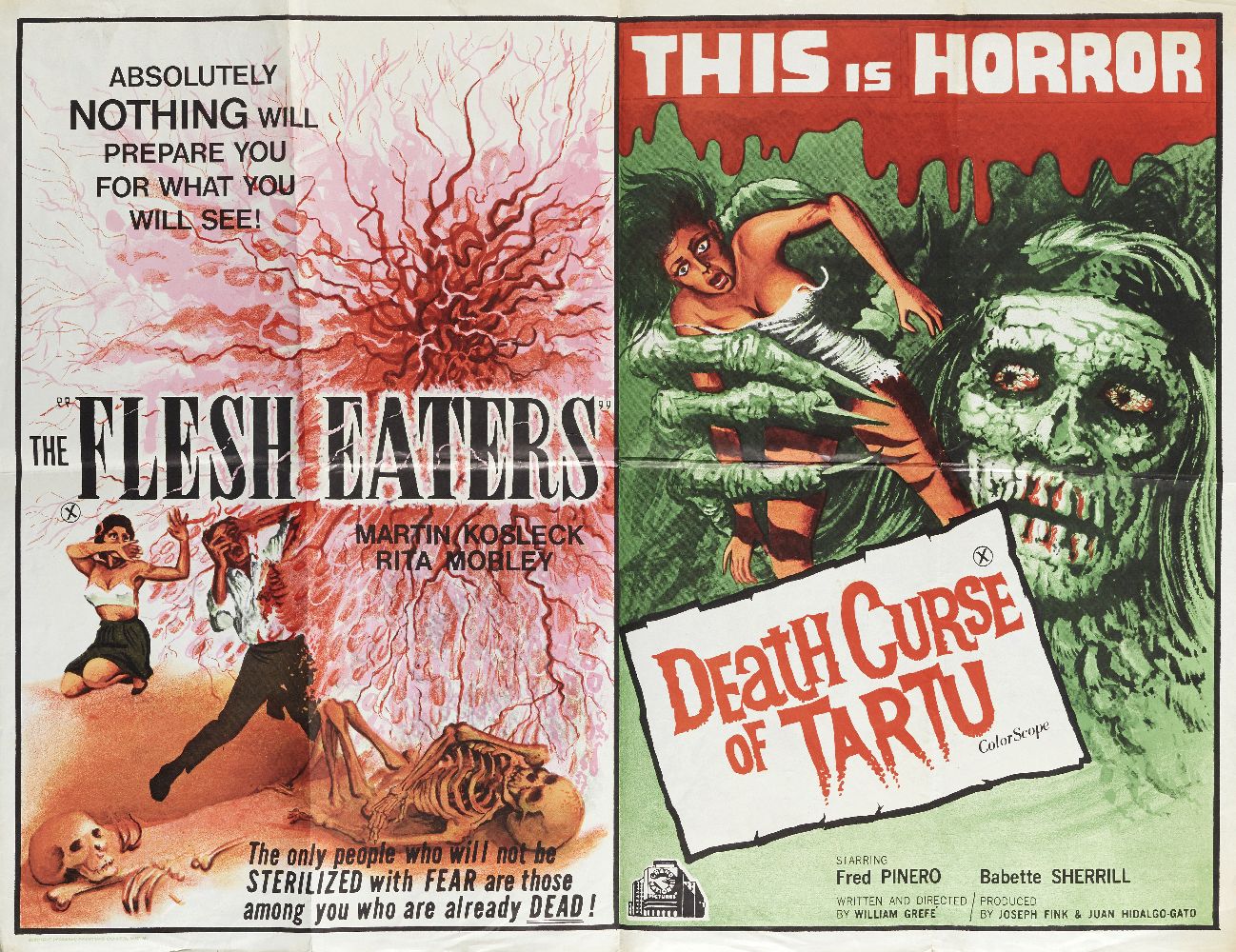 The Flesh Eaters/Death Curse of Tartu, 1964/1966, a double bill poster, printed by Electric (Modern) - Image 2 of 2