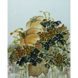 Early 20th century Chinese school, ink and colour on paper, fruit and floral study, signed, 40cm x