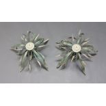 A pair of French painted metal ceiling lights, second half 20th century, modelled with wheat