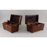 A Regency rosewood tea caddy, of sarcophagus form with ring handles, on bun feet, 32cm wide,