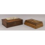A Victorian walnut sewing box, with a chamfered and cushion top, with line inlaid decoration, 30.5cm