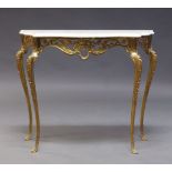 A gilt metal console table, late 20th century, the serpentine white marble top