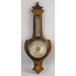 An Edwardian rosewood and inlaid barometer, with thermometer to the trunk, the inlaid decoration