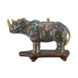 A Chinese gilt metal and cloisonné censer, early 20th century, modelled as a rhinoceros standing