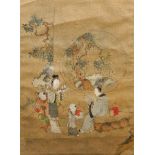 Early 20th century Chinese School, ink and colour on silk, study of figures taking tea in a garden