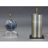 A rectangular mirror panelled lamp, circa. 1970's, 51.5cm high, together with another marble lamp,