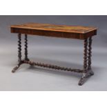 A Victorian rosewood and inlaid centre table, the rectangular top with floral marquetry inlay, above