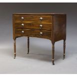 An early Victorian mahogany and line inlaid secretaire chest, the fall enclosing burgundy leather