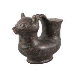 After the antique, a brown glazed askos modelled as a cat, 29cm longPlease refer to department for