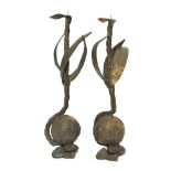 Mara Karetsos (b.1944), a pair of bronze candlesticks, c.1970, of stylised foliate form with MK